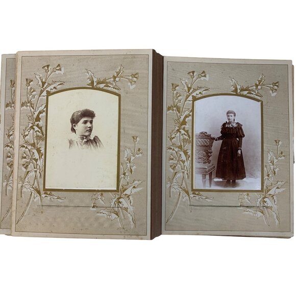 Antique Victorian Red Cloth & Brass Photo Album 33 Family Photos 8728 - Picture 6 of 16